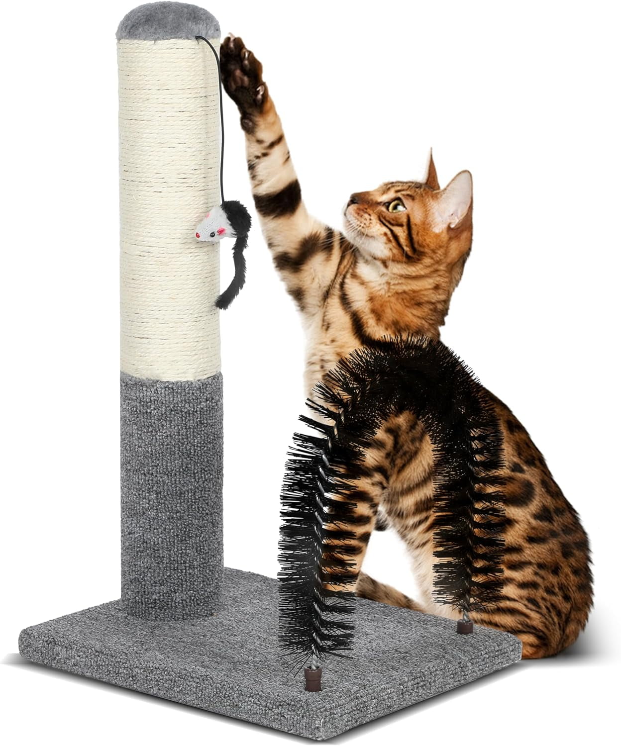 18'' Gray Sisal Cat Scratching Post with Groomer and Toy