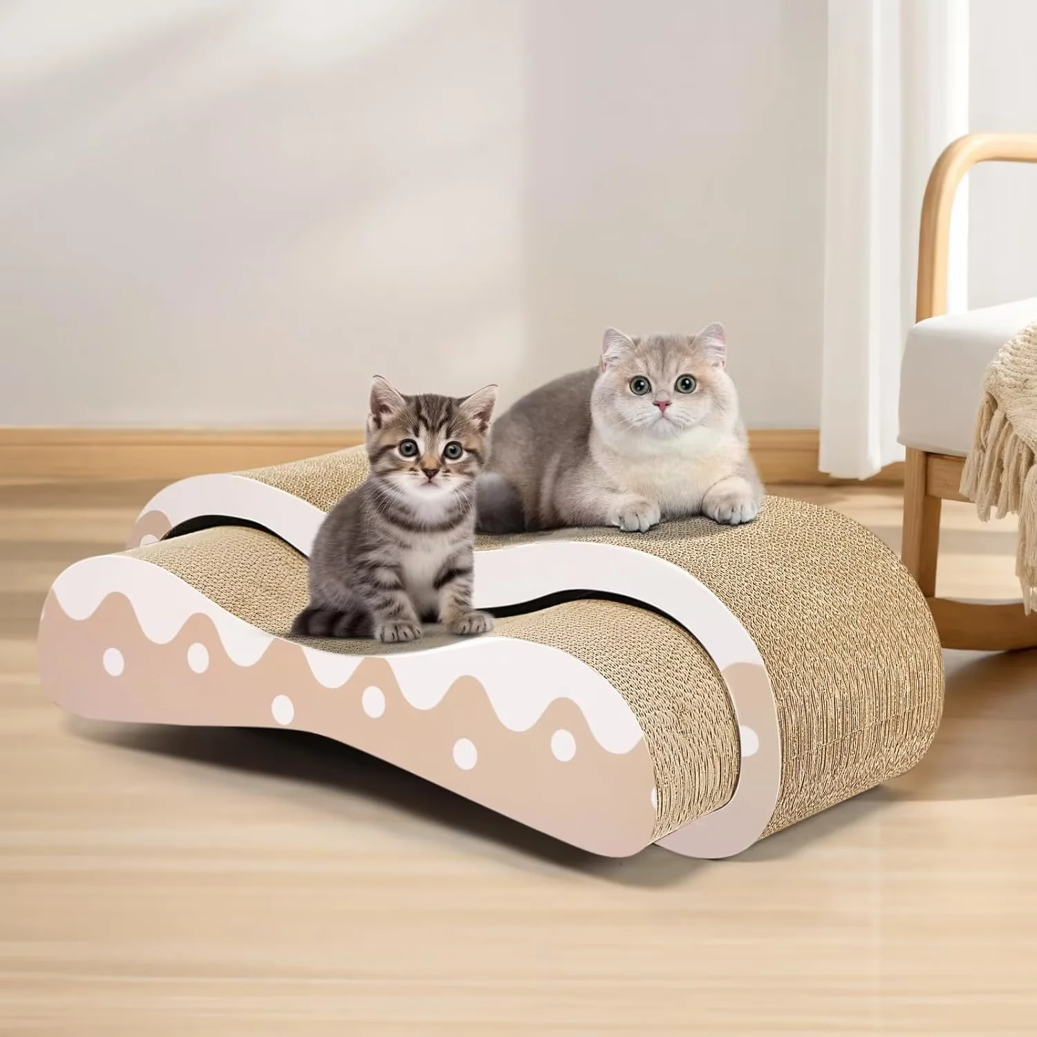 FluffyDream 2 in 1 Cat Scratcher for Indoor Cats, Large Cardboard Cat Scratcher Lounger, 100% Recyclable&Reversible Horizontal Scratching Pads Prevents Furniture Damage,Wave