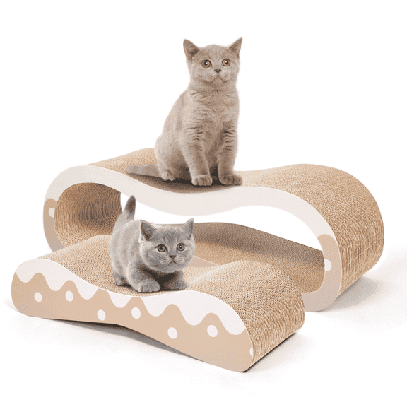 FluffyDream 2 in 1 Cat Scratcher Cardboard Lounge Bed, Cat Scratching Post, Durable Board Pads Prevents Furniture Damage,Large,Wave