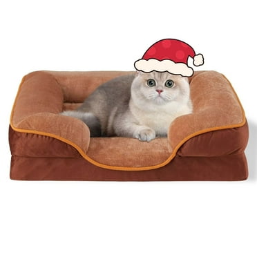 FluffyDream 24'' Orthopedic Dog Bed for Small Dog, Couch Bed with Washable Removable Cover, Brown