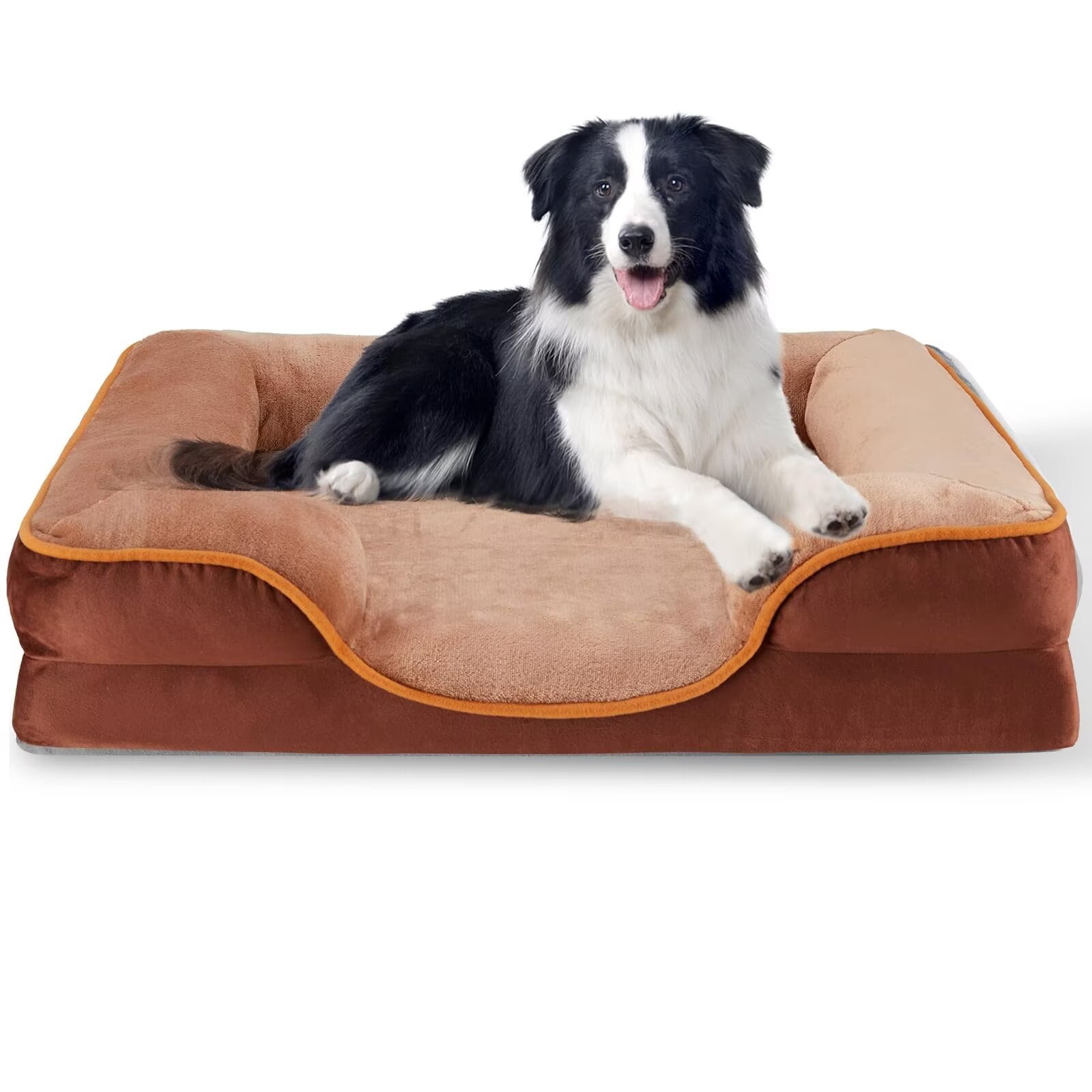 FluffyDream 35'' Orthopedic Dog Bed for Large Dog, Couch Bed with Washable Removable Cover, Brown