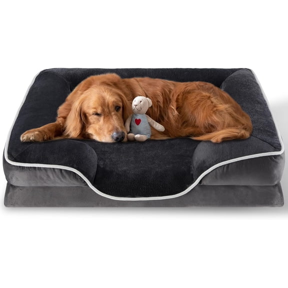 FluffyDream 42'' Orthopedic Dog Bed, Memory Egg-Crate Foam Pet Couch Bed with Washable Removable Cover, Grey