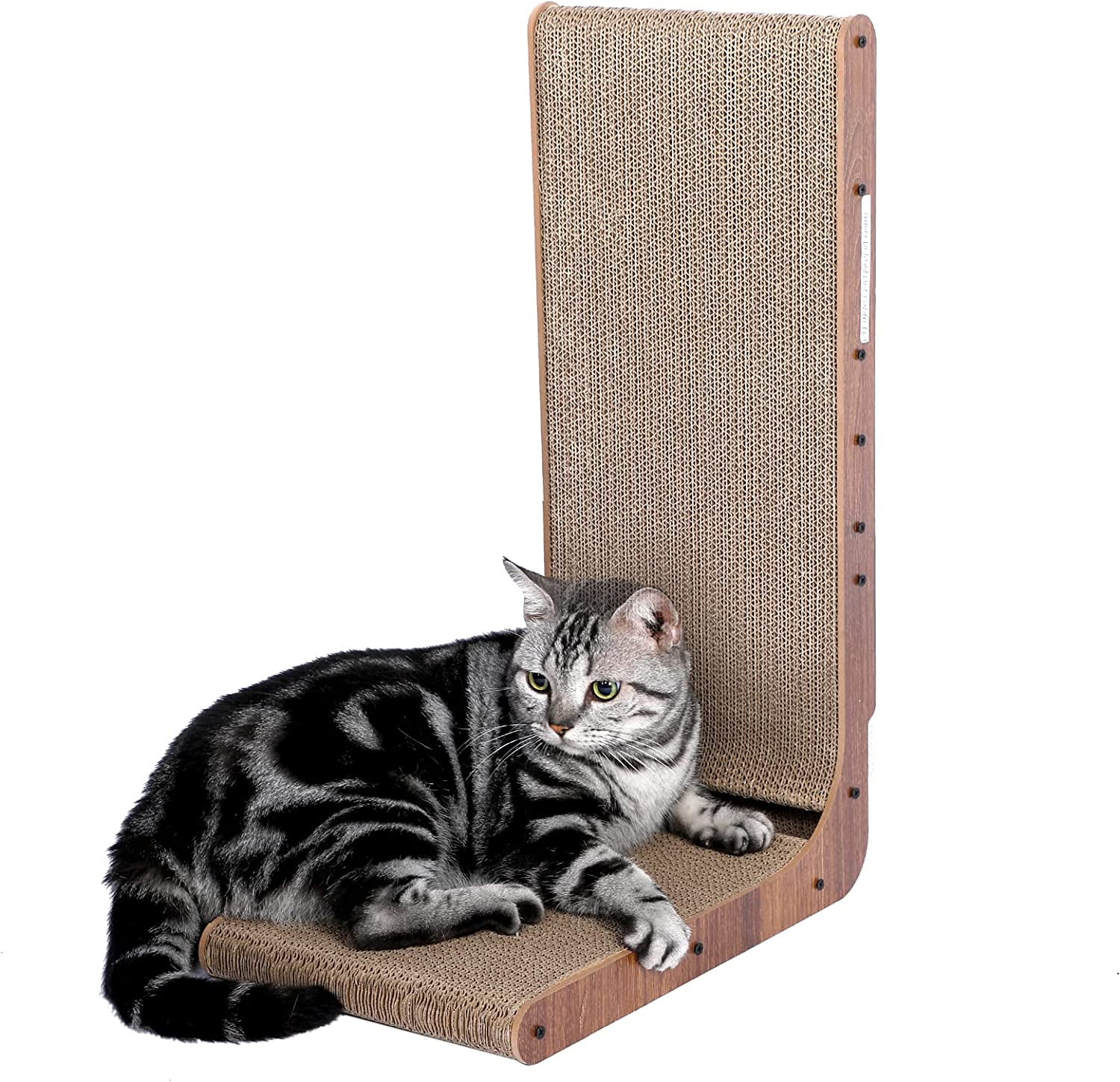 L-Shaped Recycled Cardboard Cat Scratcher with Built-in Ball Toy