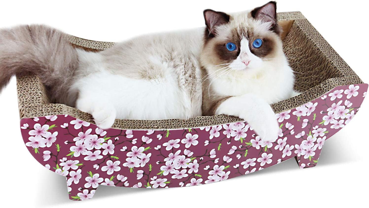 FluffyDream Cat Scratching Post Lounge Bed, Boat Shape Cat Scratcher Cardboard, Durable Recycle