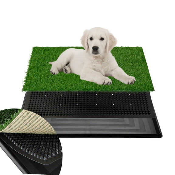 FluffyDream Dog Grass Pad with Tray, 16"X20" Artificial Grass for Dogs Potty, 3 Layered System Dog Potty Training Pad, Odor Free, Dogs Litter Box for Indoor Balcony
