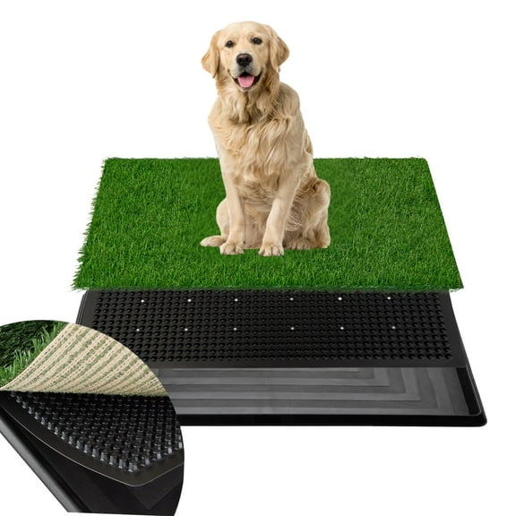 FluffyDream Dog Grass Pad with Tray, 20"X25" Artificial Grass for Dogs Potty, 3 Layered System Dog Potty Training Pad, Odor Free, Dogs Litter Box for Indoor Balcony