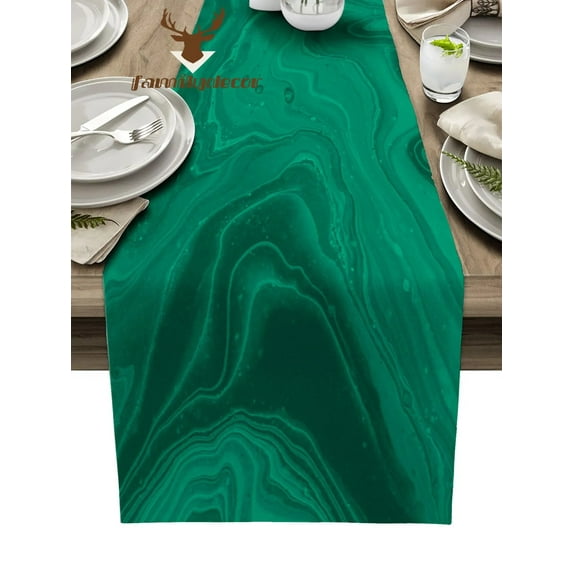 Fluid Art Emerald Green Table Runner Home Wedding Table Flag Mat Table Centerpieces Decoration Party Dining Long Tablecloth