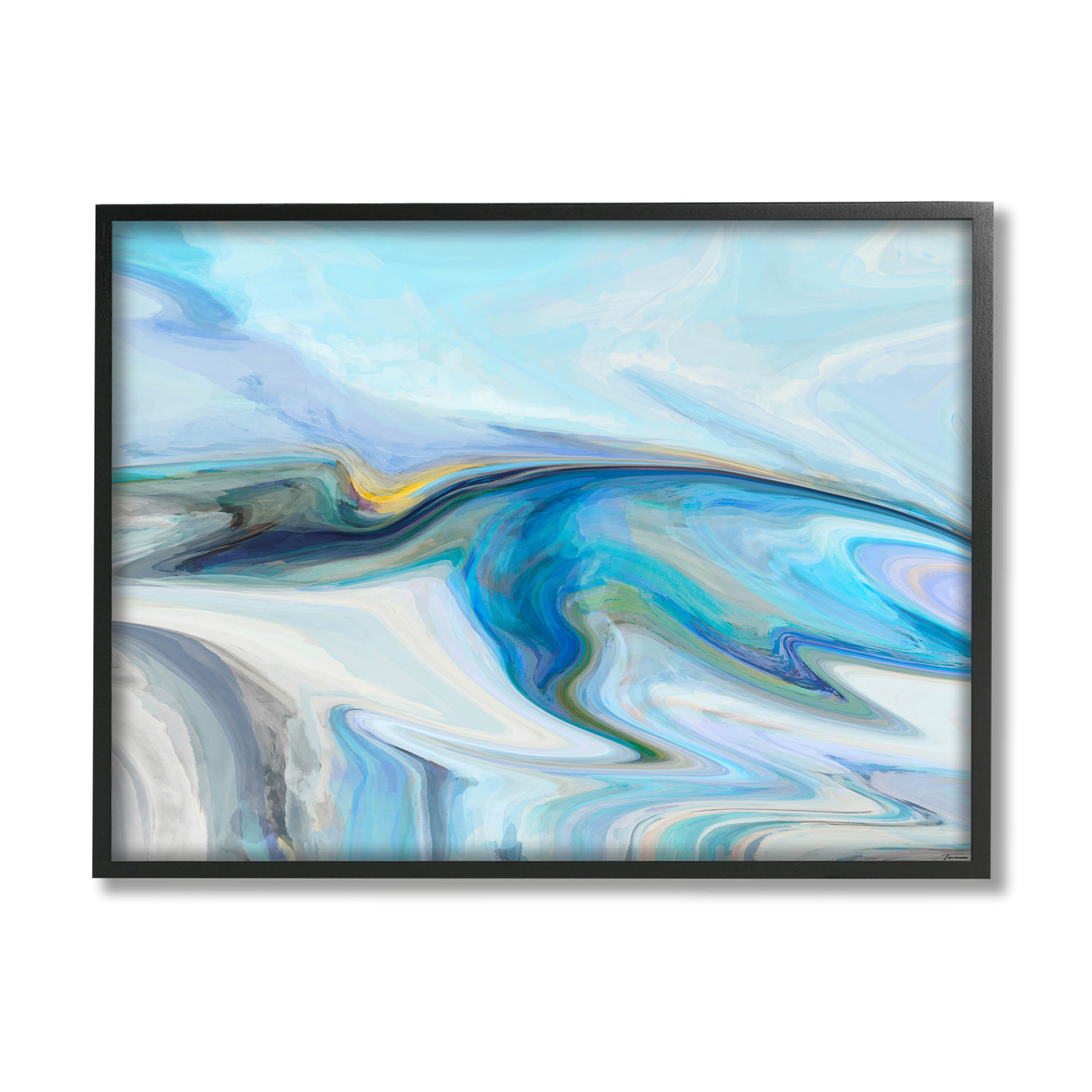 Fluid Blue Contemporary Composition Abstract Graphic Art Black Framed Art Print Wall Art