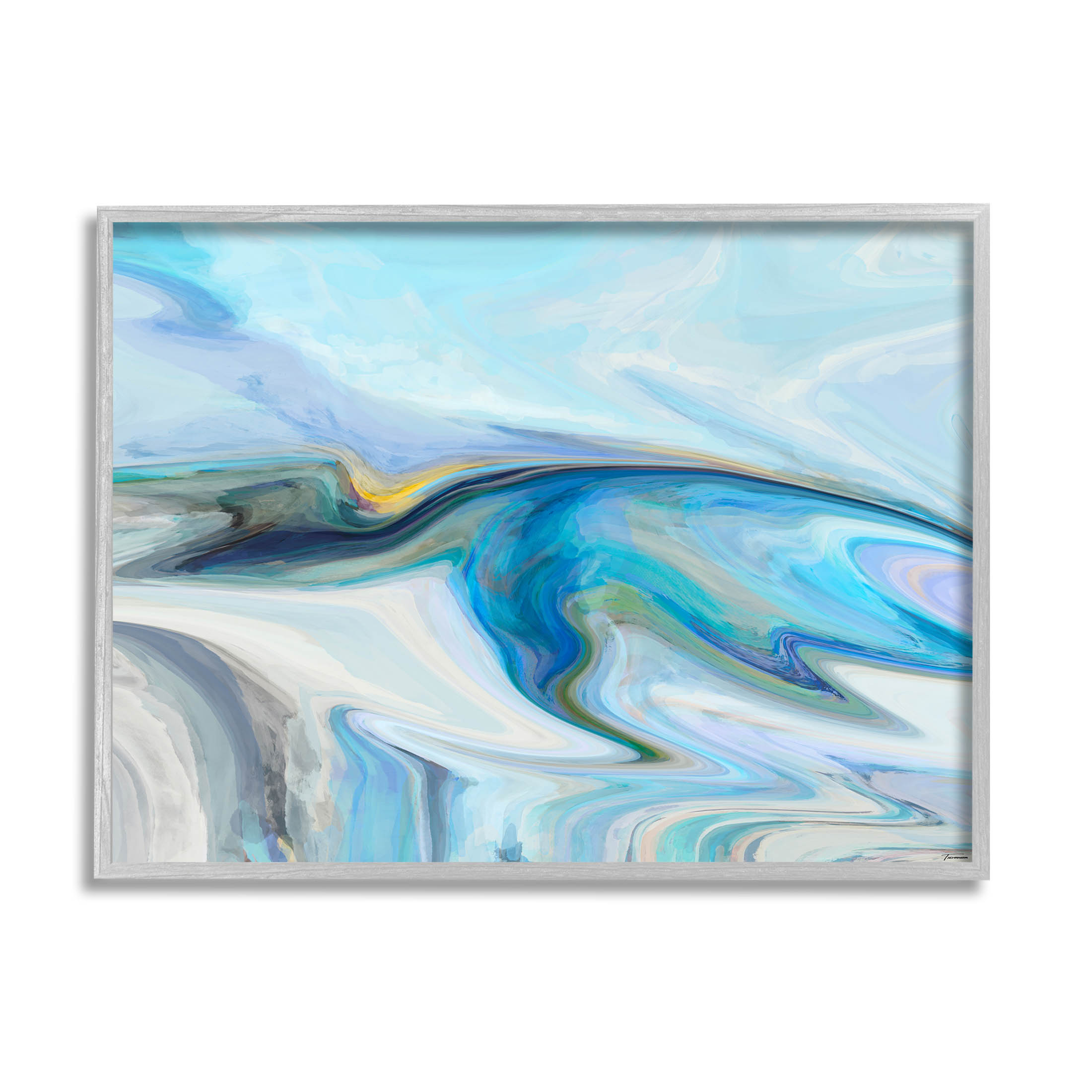 Fluid Blue Contemporary Composition Abstract Graphic Art Gray Framed Art Print Wall Art