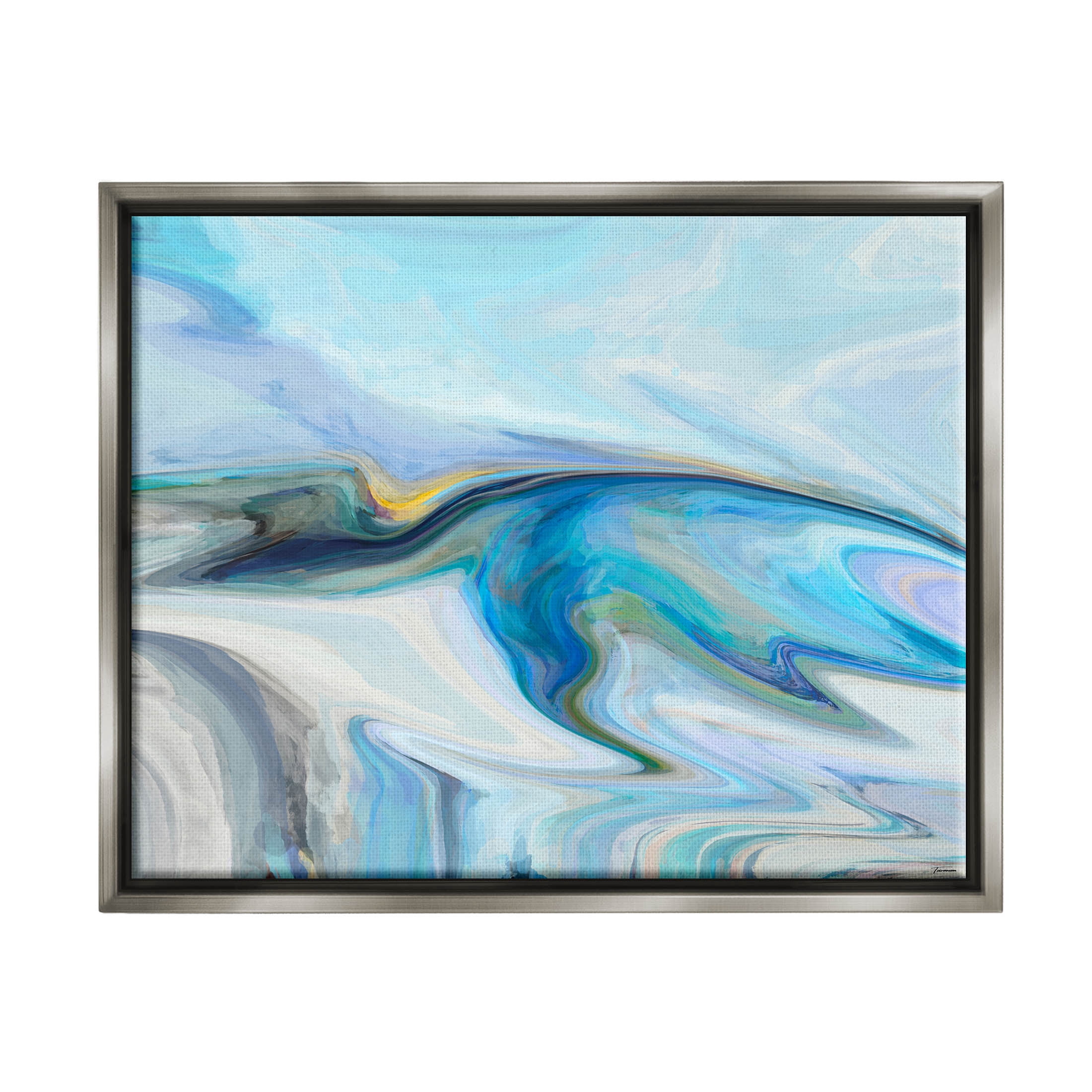 Fluid Blue Contemporary Composition Abstract Graphic Art Luster Gray Framed Art Print Wall Art