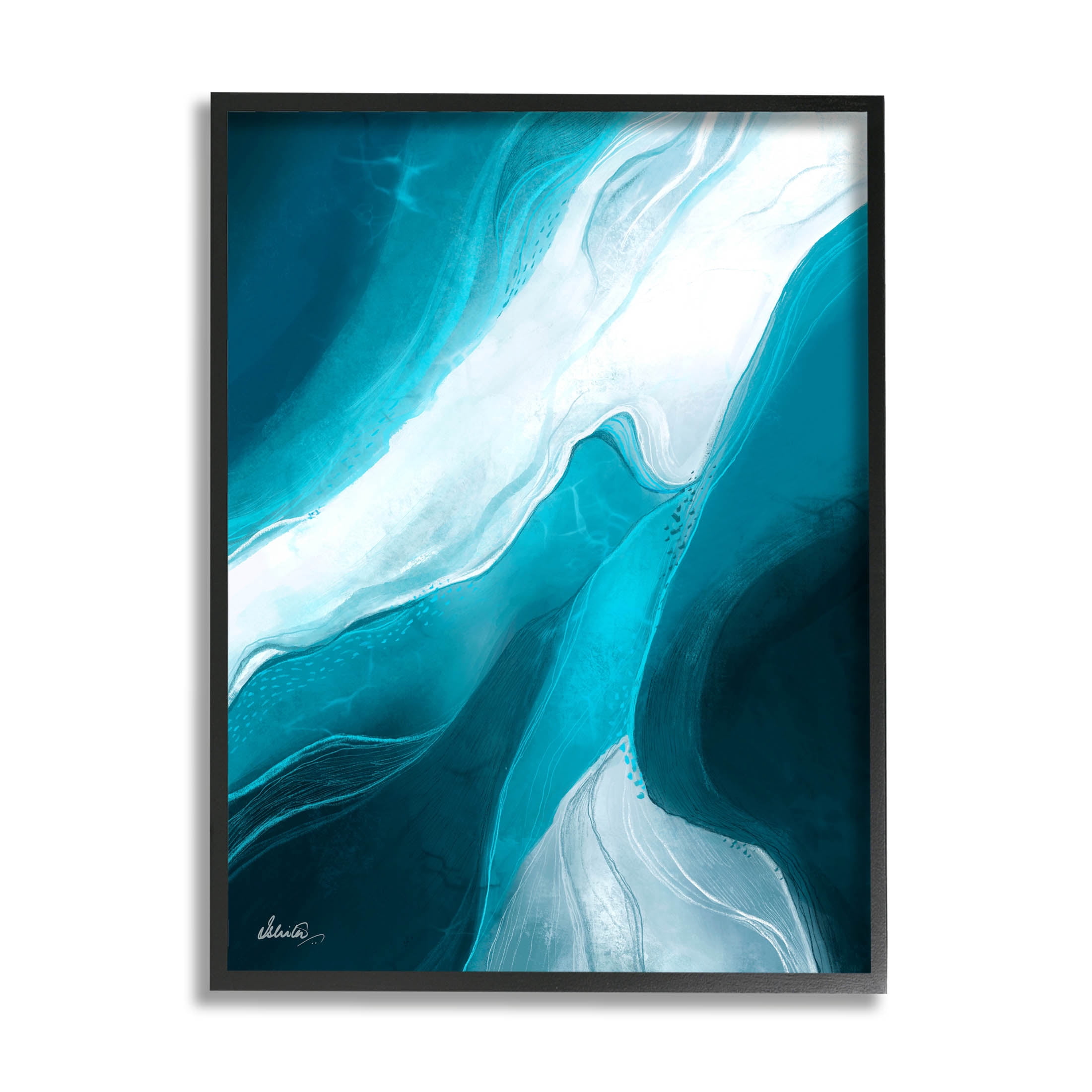 Fluid Blue Shapes Arrangement Abstract Graphic Art Black Framed Art Print Wall Art