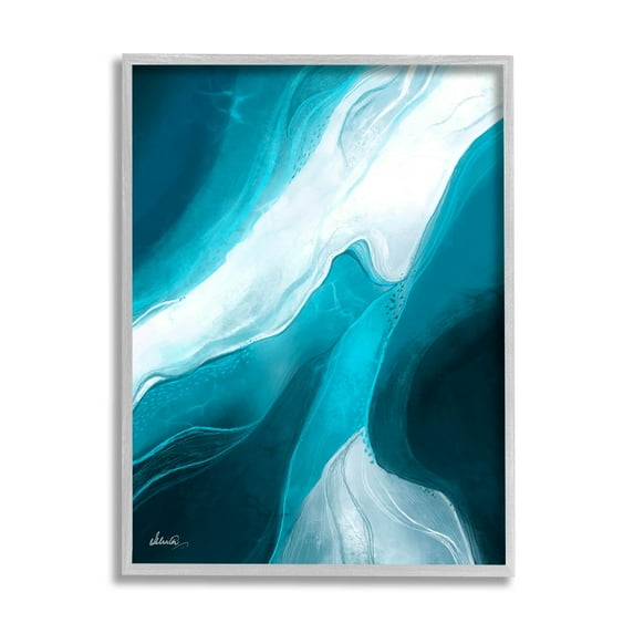 Fluid Blue Shapes Arrangement Abstract Graphic Art Gray Framed Art Print Wall Art