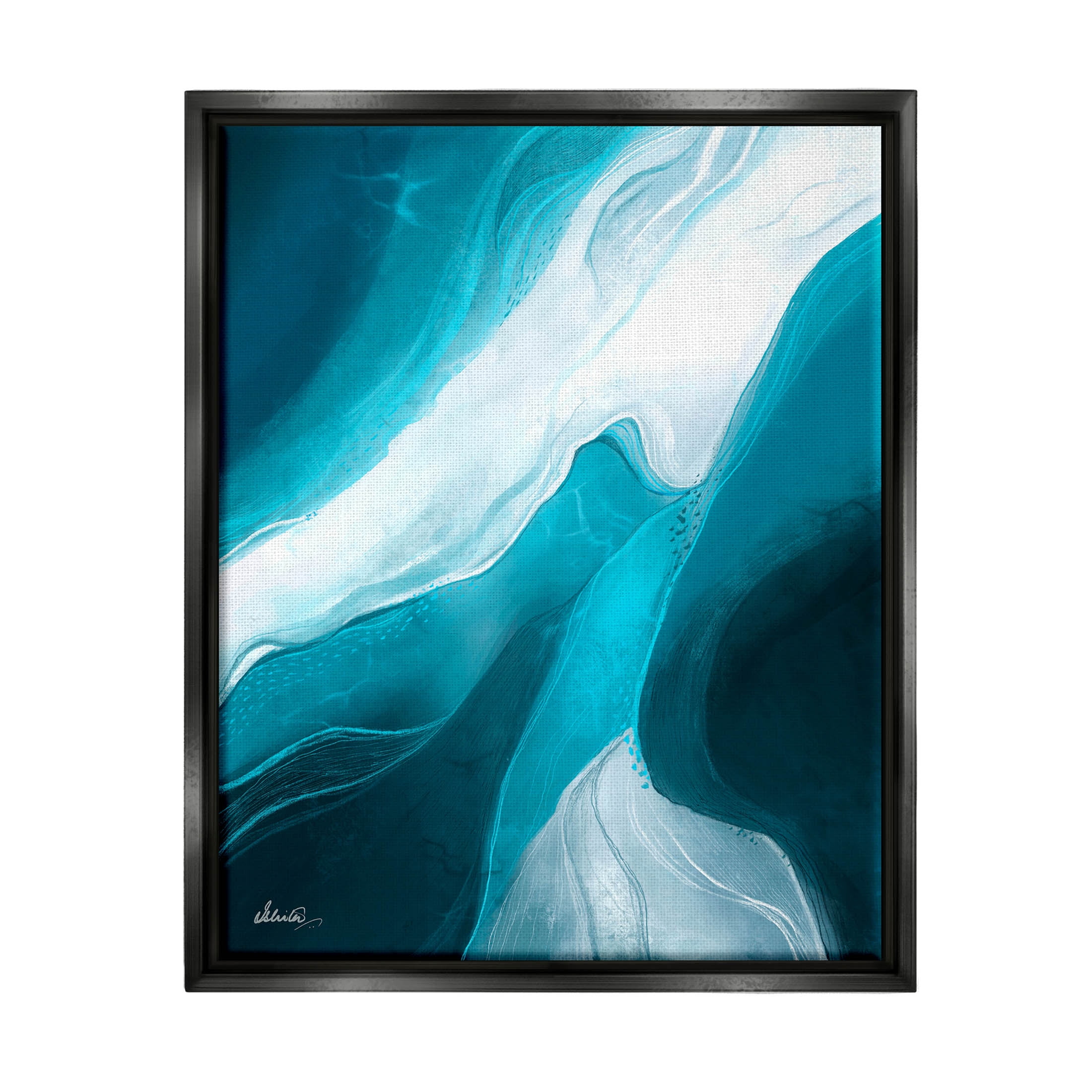 Fluid Blue Shapes Arrangement Abstract Graphic Art Jet Black Framed Art Print Wall Art