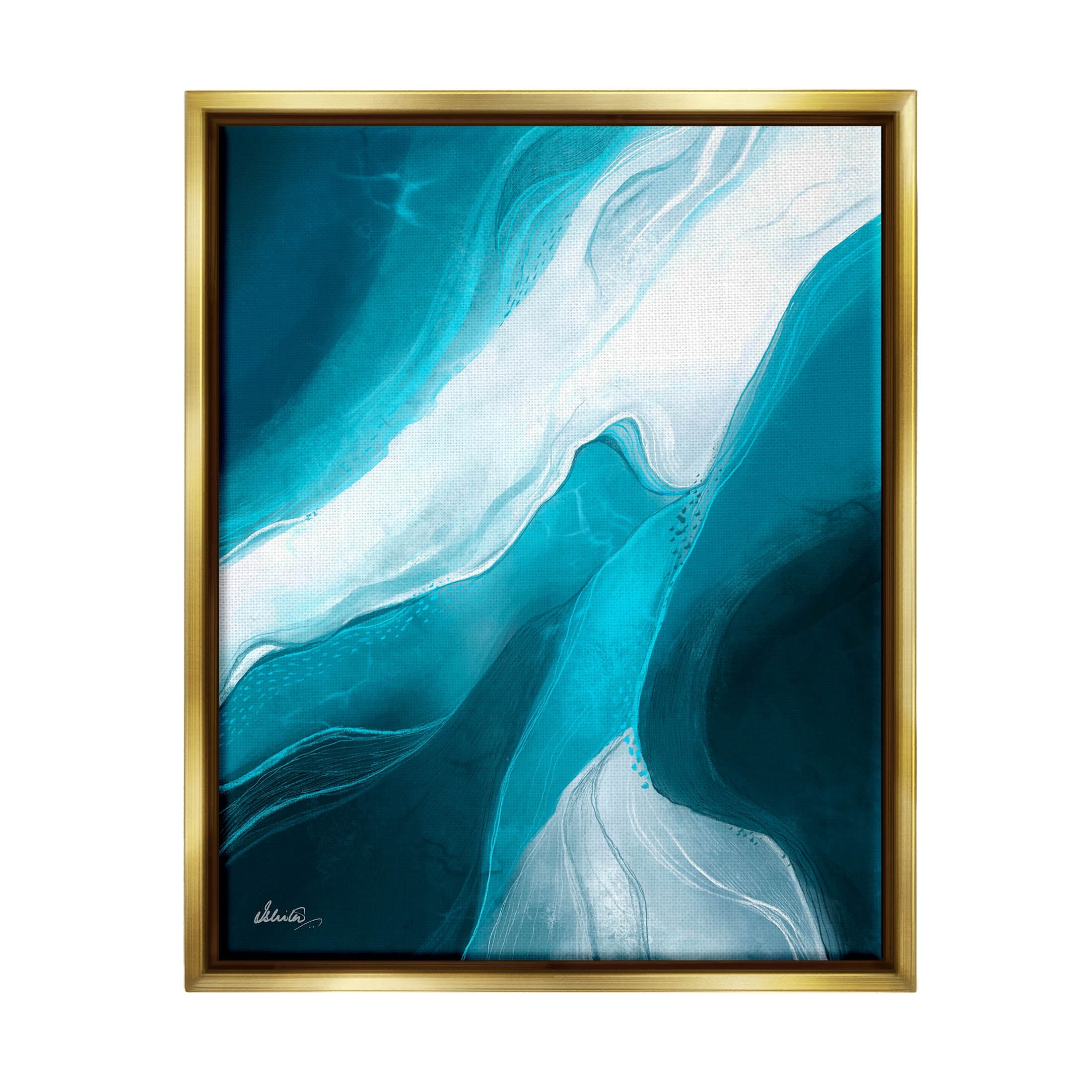 Fluid Blue Shapes Arrangement Abstract Graphic Art Metallic Gold Framed Art Print Wall Art