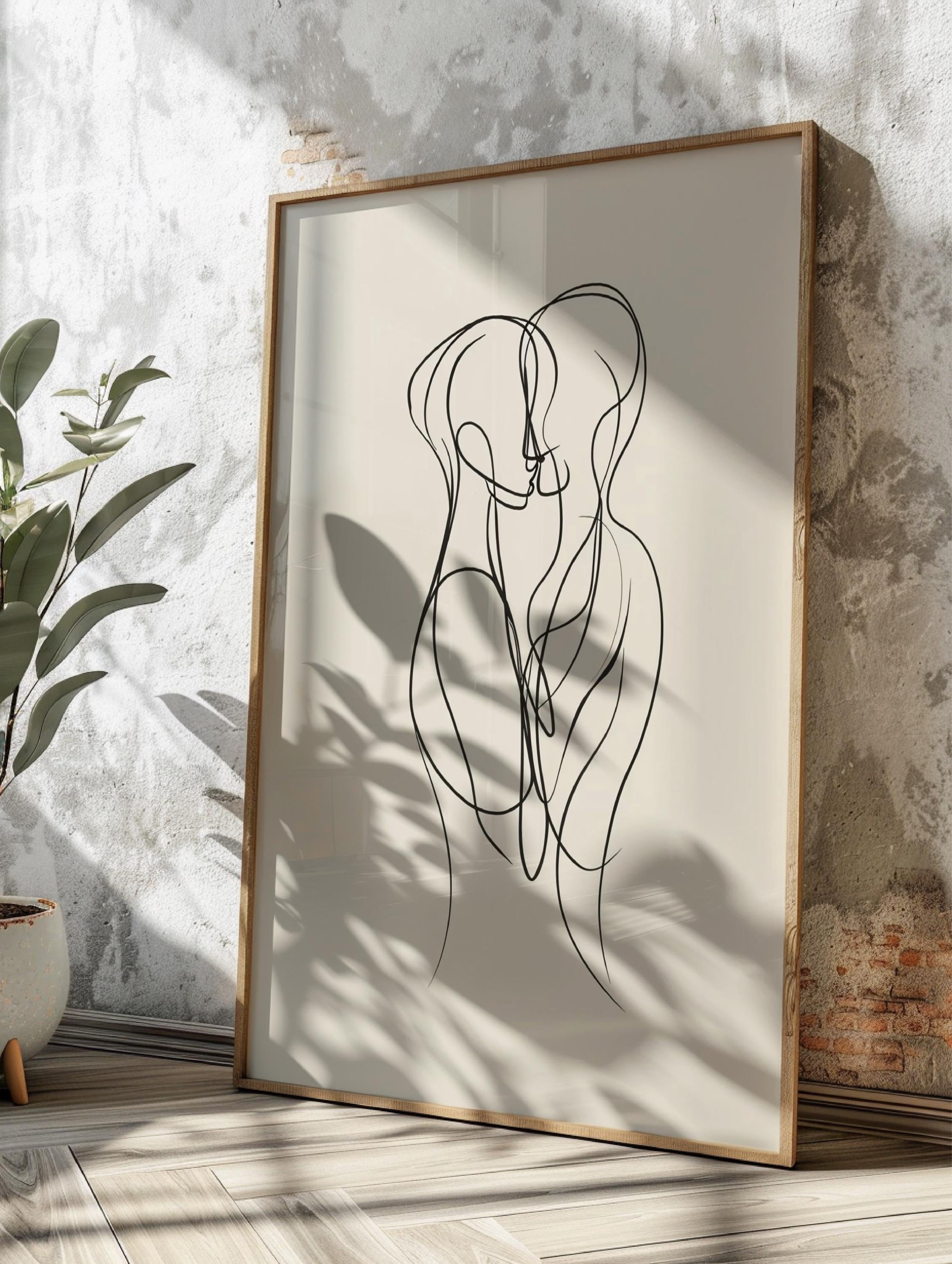 Fluid Embrace Line Minimalist Single Drawing Of Two Abstract Female ...