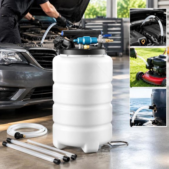 Fluid Extractor Pump, 9.5L pneumatic and manual vacuum oil extractor with PE tank and extension tubes for cars, lawn mowers, boats