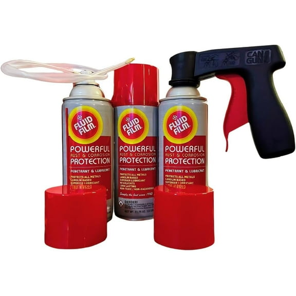 Fluid Film 11.75 oz Corrosion & Rust Protection Spray 3 Pack, Spray Can Extension Wand, Can-Gun1 Premium Can Tool Aerosol Spray