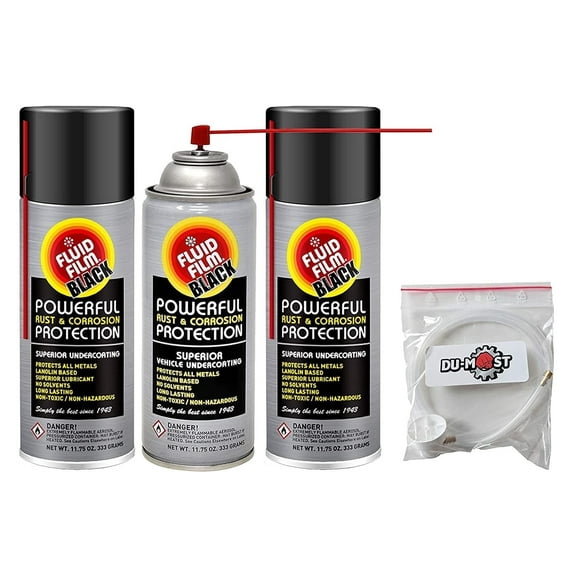 Fluid Film Black Penetrant & Lubricant, 11.75 oz (3 Aerosol Cans) with DU-MOST Extension Wand Kit
