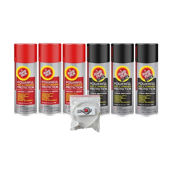 Fluid Film Red Penetrant & Lubricant, 11.75 oz (3 Aerosol Cans) and Fluid Film Black Penetrant & Lubricant, 11.75 oz (3 Aerosol Cans) with DU-MOST Extension Wand Kit