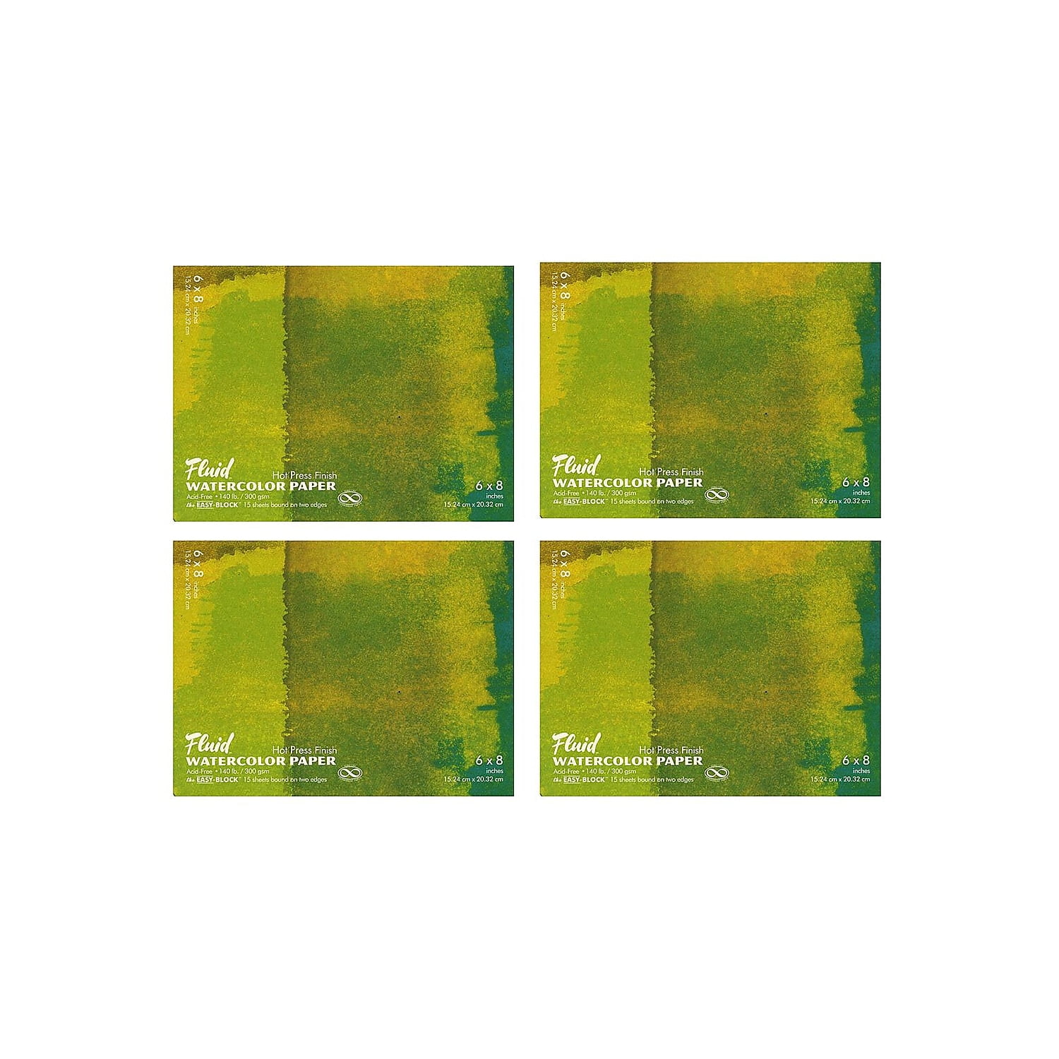 Fluid Hot Press Watercolor Paper block, 6 in. x 8 in., 15 sheets (pack of 4)