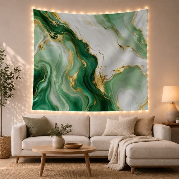 Fluid Marble Pattern in Green and White, Calming Abstract for Modern Art Lovers, Nature-Inspired Decor Phrase, Housewarming Gift, Tapestry Wall Hanging for Living Room and Bedroom