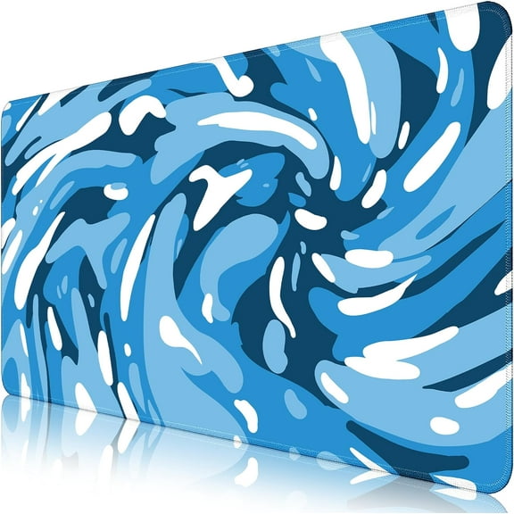 Fluid Pattern Desk Mat Marbled Design Desk Pad,Gaming Mouse Pad with Seamed Edges,Waterproof Large Mouse Pad,Non-Slip Rubber Base XL Gaming Mouse Pad,31.5x11.8In Computer Mat Keyboard Pad Blue