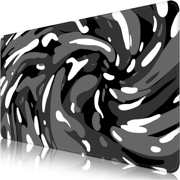 Fluid Pattern Desk Mat Marbled Design Desk Pad,Gaming Mouse Pad with Seamed Edges,Waterproof Large Mouse Pad,Non-Slip Rubber Base XL Gaming Mousepad,31.5x11.8 in Computer Mat Keyboard Pad Black-Gray
