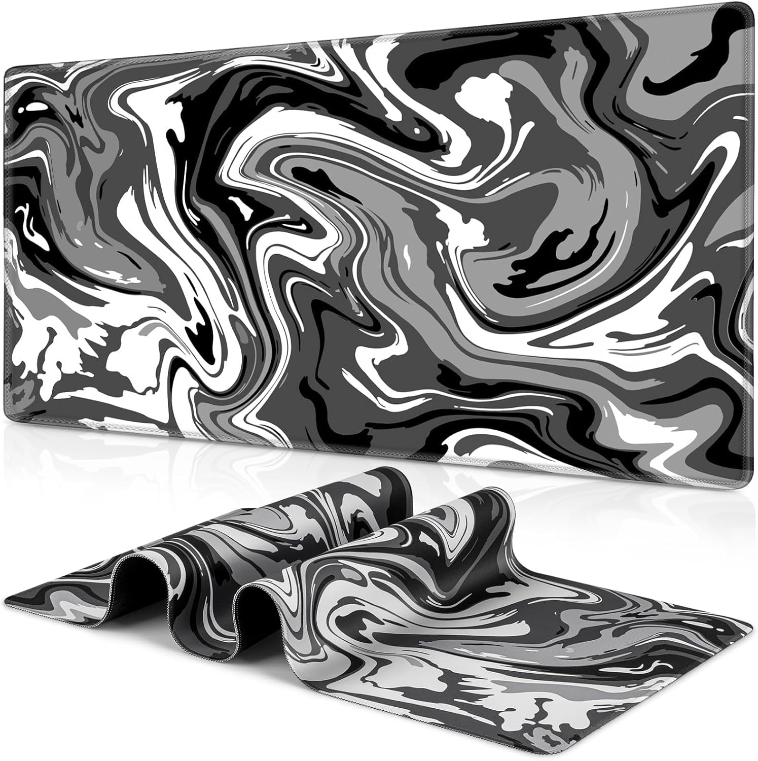 Fluid Pattern Gaming Mouse Pad - 31.5x11.8 Inch Large Extended Computer Mouse Mat, Full Desk Pad for Gaming, Office, Home, Non-Slip Rubber Base