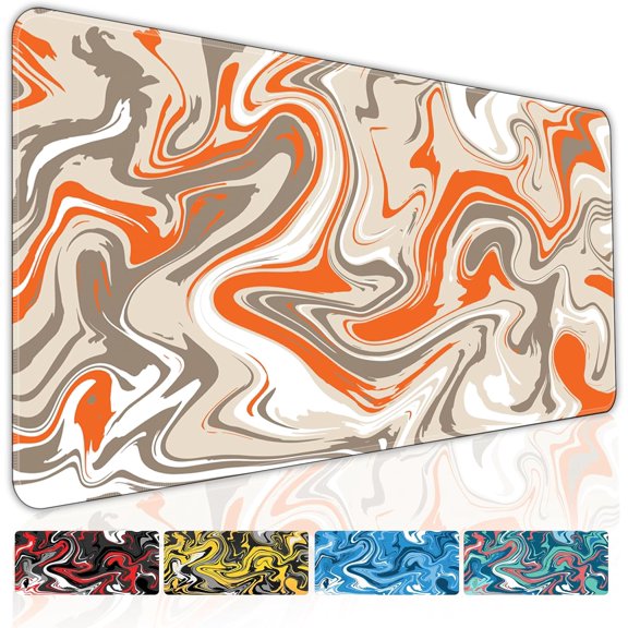 Fluid Pattern Gaming Mouse Pad for Desk,Desk Mat with 3mm Non-Slip Base,Large Mouse Pad Gaming Mousepad,Waterproof Mouse Mat Desk Pad with Seamed Edges,31.5x11.8In Mousepad for Gaming,Office,Orange