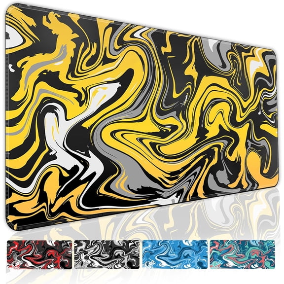 Fluid Pattern Gaming Mouse Pad for Desk,Desk Mat with 3mm Non-Slip Base,Large Mouse Pad Gaming Mousepad,Waterproof Mouse Mat Desk Pad with Seamed Edges,31.5x11.8In Mousepad for Gaming,Home,Golden-Gray