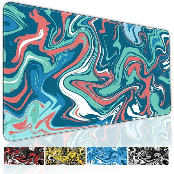 Fluid Pattern Gaming Mouse Pad for Desk,Desk Mat with 3mm Non-Slip Base,Large Mouse Pad Gaming Mousepad,Waterproof Mouse Mat Desk Pad with Seamed Edges,31.5x11.8In Mousepad for Gaming,Office,Blue-Red