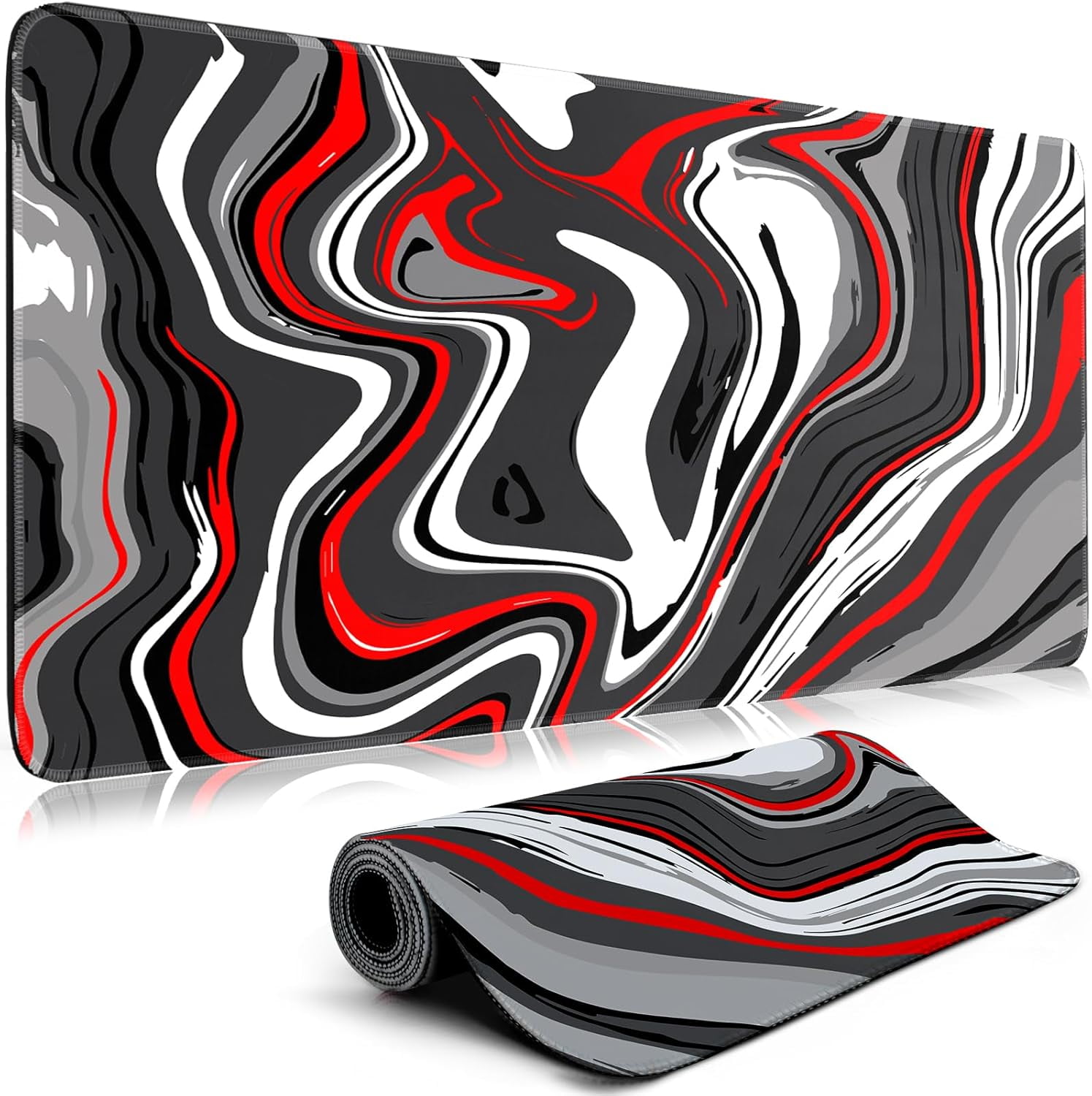 Fluid Pattern Gaming Mouse Pad Large 31.5x11.8in Extended Computer Mouse Mat, NonSlip Rubber Base, Long Keyboard Pad, Full Desk Mousepad for Gaming, Office, Home