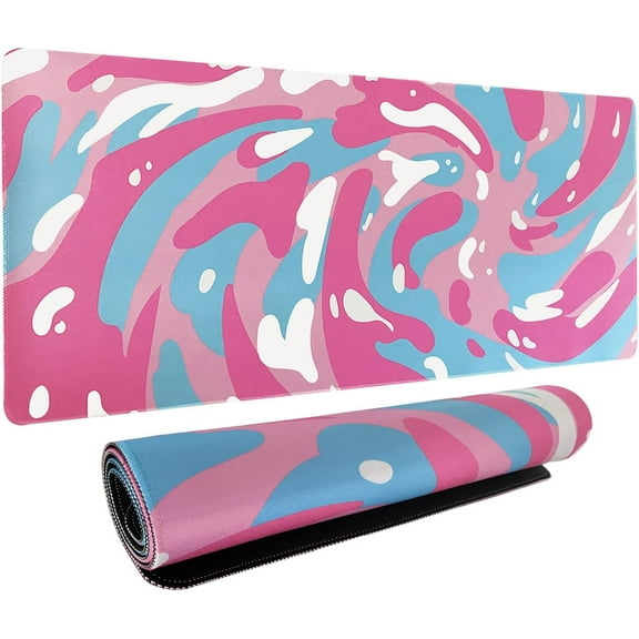 Fluid Pattern XXL Mouse Pad,Super Thick Waterproof Fluid Pattern Large Gaming Mousepad with Stitched Edge,Mouse Computer Desk Accessories,Non-Slip Base Mouse Keyboard Mat 800X400X4mm (Fluid Pink)