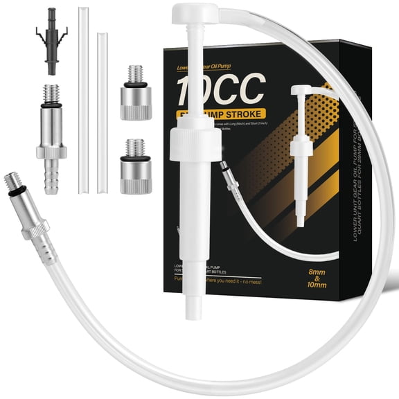 Fluid Pump for Quart Bottles 10CC Per Stroke with 3rd Hand Adapter 19 Inch Hose 8mm 10mm Metal Adapters
