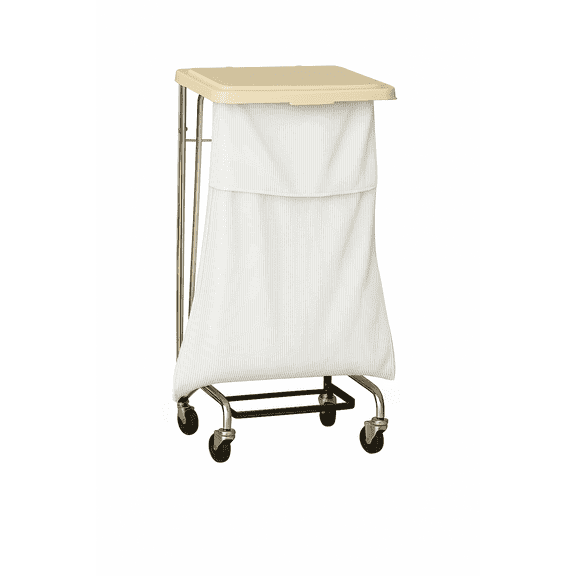 Fluid Resistant Laundry Bag – Hooded Self-Closing, 30 x 40, White with Pinstripes – Washable Nylon for Medical Use (1)