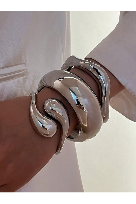Fluid Sculptural Cuff Bangle A12340/A12343S/A12332S Silvertone Chunky