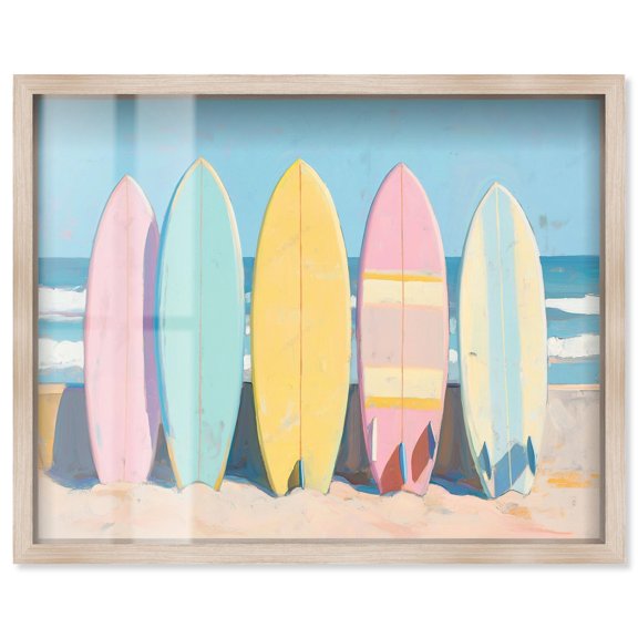 Fluid Skating Craft Shadowbox Print Coastal Art by Art Remedy, Blonde Frame, 20 x 16