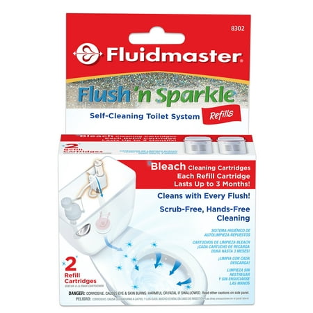 Fluidmaster Flush 'n Sparkle Automatic Toilet Bowl Cleaning System Bleach Refill Cartridges - White Finish, 2-Pack