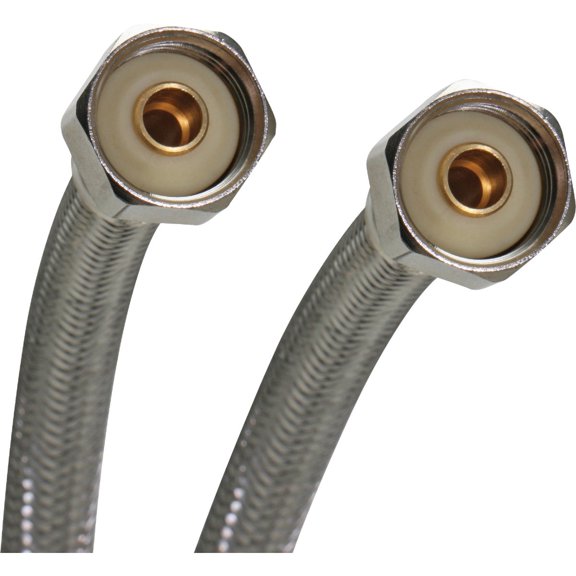 Fluidmaster B4F12U Faucet Connector With Size Adaptors, Braided Stainless Steel - 3/8 Compression, 7/16 Compression, 1/2 Compression or 1/2 F.I.P. Thread x 1/2 F.I.P. Thread, 12-Inch Length