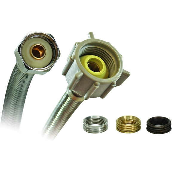 Fluidmaster B4T20U Toilet Connector With Size Adaptors, Braided Stainless Steel - 3/8 Compression, 7/16 Compression, 1/2 Compression, or 1/2 F.I.P. Thread x 7/8 Ballcock Thread, 20-Inch Length