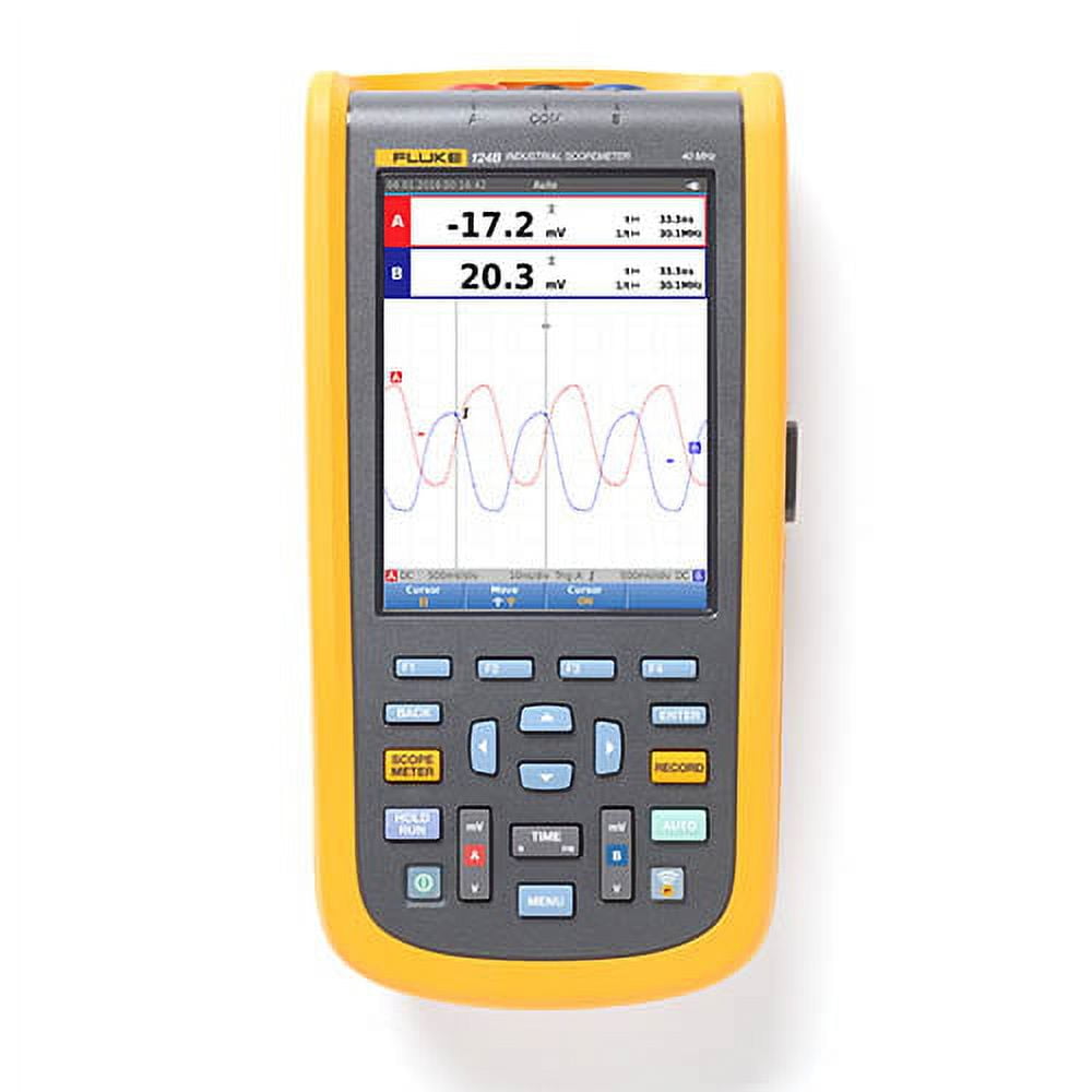 Fluke-124B/NA 40 MHz 2 Ch, 40 MS/s Industrial Scopemeter, Hand-Held Oscilloscope