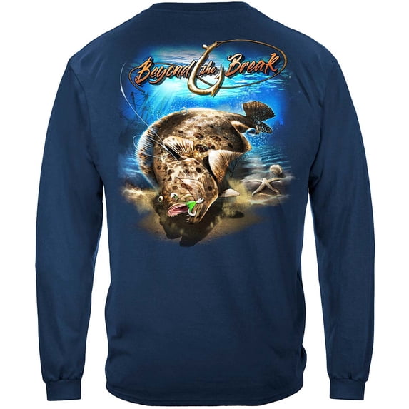 Fluke Fishing Fishing 100% Cotton Navy Long Sleeves T-Shirt XXX-Large