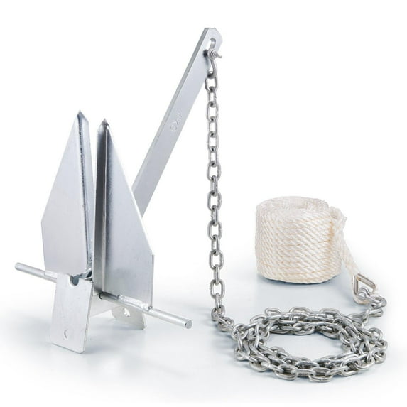 , Fluke Style Anchor Kit, 8.5 LBS Hot-Dipped Galvanized Steel Fluke Anchor with 7.9' Chain, 75' Rope and Two 0.4" Shackles, Marine Boat Anchor for Small Vessels Under 18', Seas, Rivers and Shores,