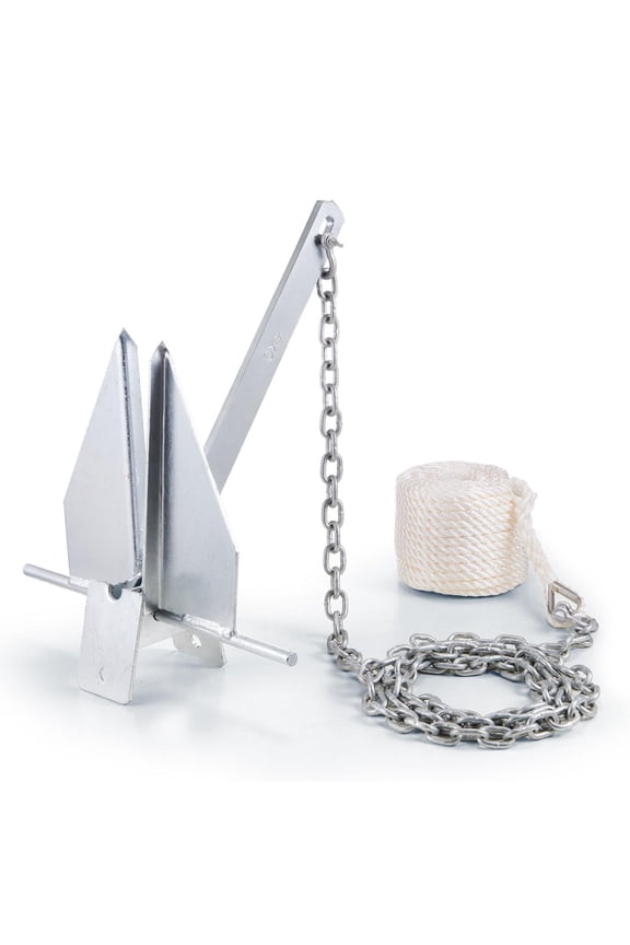 Fluke Style Anchor Kit, 8.5 LBS Hot-Dipped Galvanized Steel Fluke Anchor with 7.9' Chain, 75' Rope and Two 0.4" Shackles, Marine Boat Anchor for Small Vessels Under 18', Seas, Rivers and Shores,