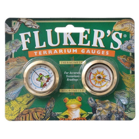 Flukers Terrarium Gauges [Reptile, Thermometers & Thermostats] 2 Pack - (1 Thermometer & 1 Hygrometer)