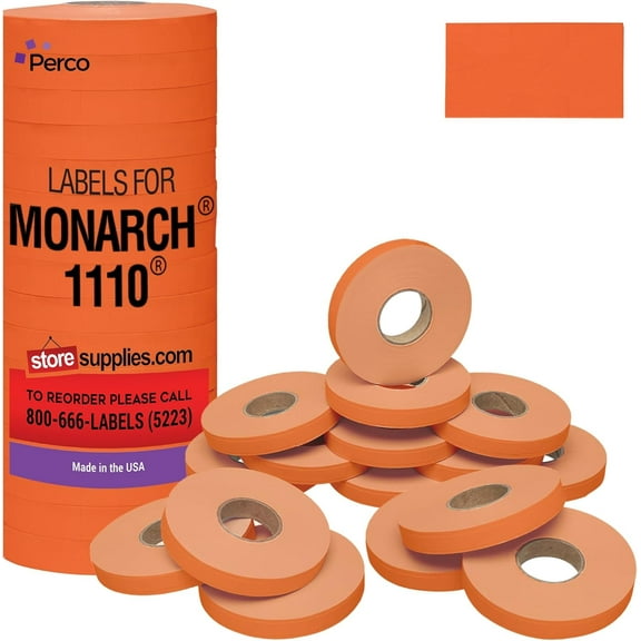 Fluo. Red Pricing Labels for Monarch 1110 Price Gun - Sixteen Rolls, 17,000 Pricemarking Labels