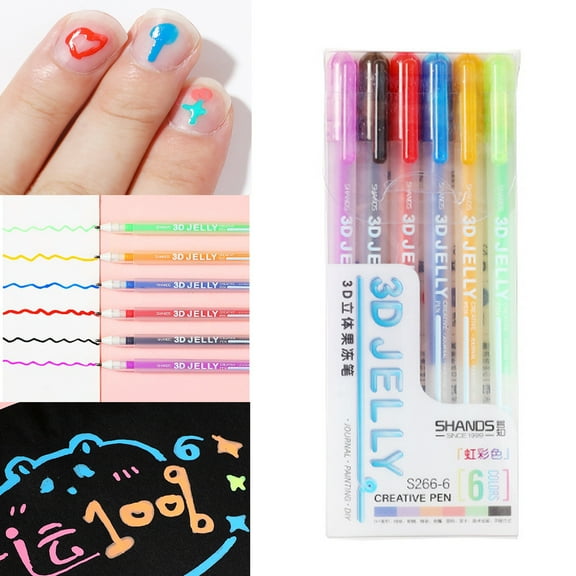 Fluorescent 3D Jelly Pens Set, 6 Color DIY Painting Markers for Phone Cases, Cups, Scrapbooks and Coloring