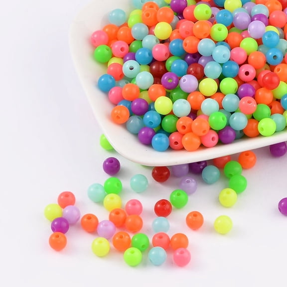 Fluorescent Acrylic Beads Round Mixed Color 6mm Hole: 1.5mm 3850pcs/500g