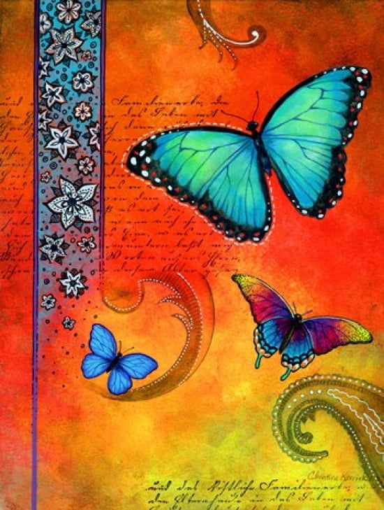 Fluorescent Aqua Butterfly Canvas Art - Christine Kerrick (19 x 25)