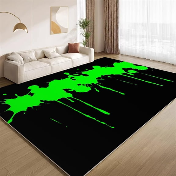 Fluorescent Arcade Area Rugs, Black Green Modern Carpet, Washable Non Slip Low Pile Soft Rug for Living Room Bedroom Gameroom Decor Mat 2ftx3ft